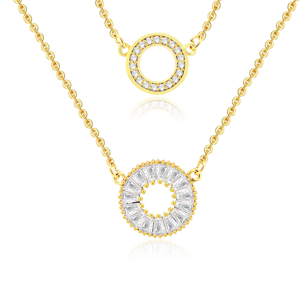 CZ Pave Open Circle Double Layer Necklace